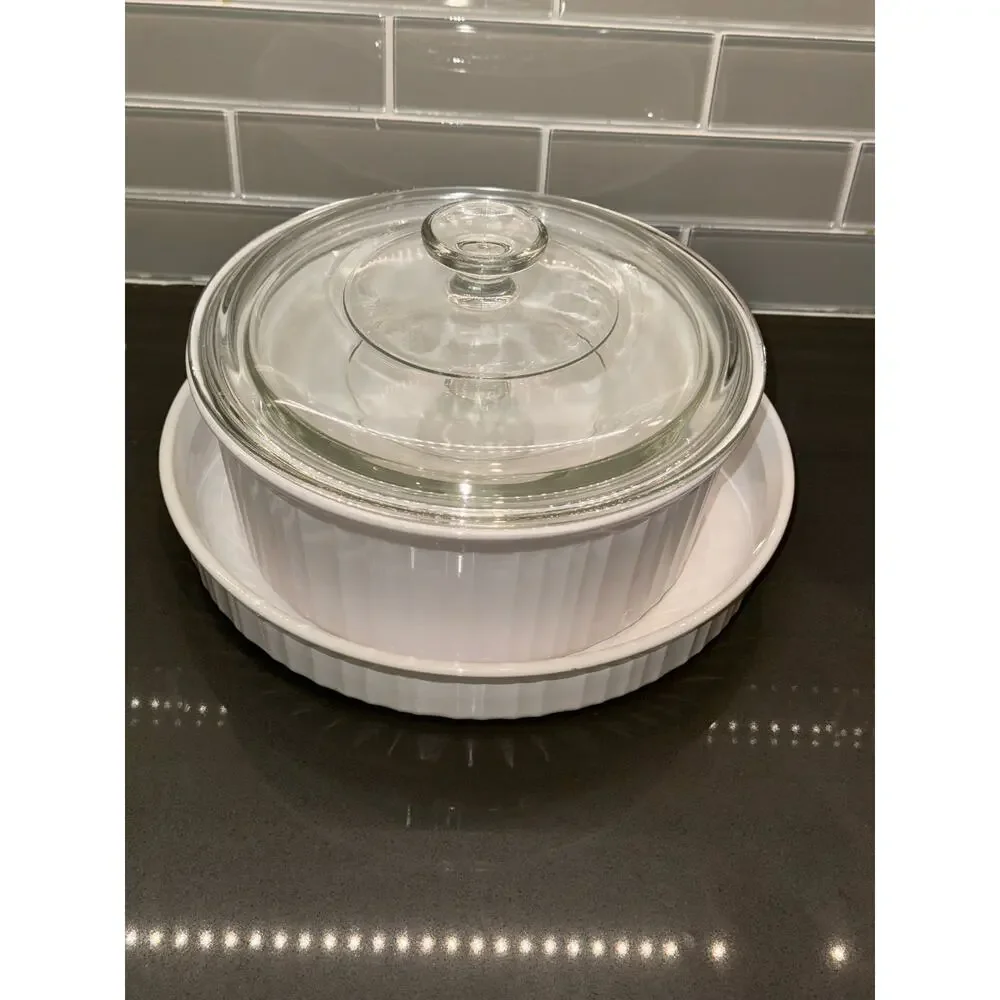 5pc Vintage Corningware French White Round Casserole Set F-5-B, F-1-B, F-3-B